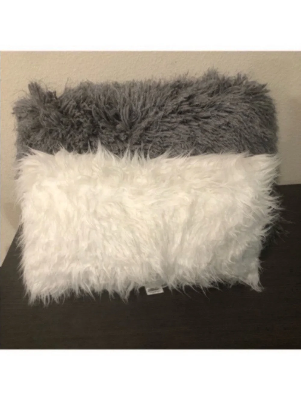 Faux Fur Gray and White Throw Pillow